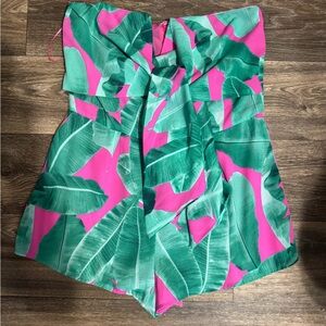 Buddy Love Pink and Green Leaf Print Romper